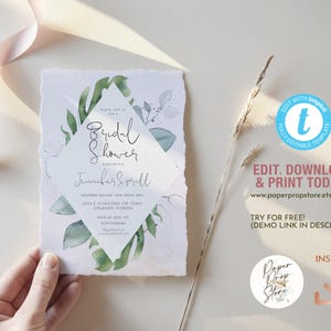 Tropical Bridal Shower Invitation Template, Monstera Leaf Greenery Editable Hawaii Luau Party Printable Invite LALA