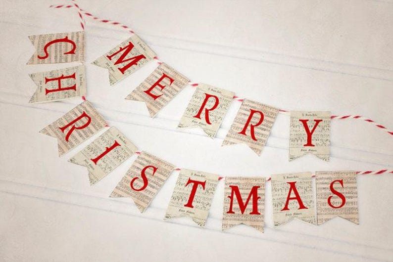 Fireplace garland, Xmas fireplace decor, Xmas accent, Christmas banners, Christmas garland, Music note bunting, Printable pennant banner image 4