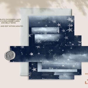 Starry Night Celestial Full Wedding Invitation Suite in Dark Blue with Silver Stars - NOVA image 5