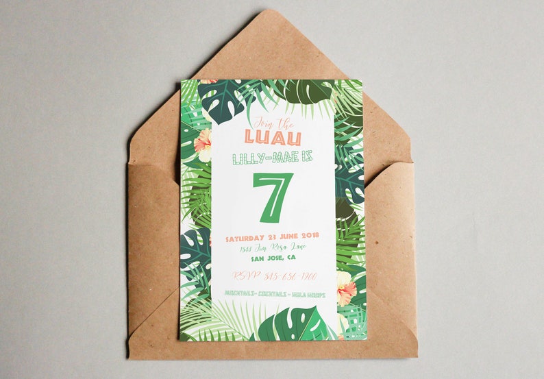Moana Invitation Tropical Invitation Luau Girls Party moana birthday Hawaii invitation Luau theme girls Aloha Invitations Printable