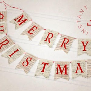 Fireplace garland, Xmas fireplace decor, Xmas accent, Christmas banners, Christmas garland, Music note bunting, Printable pennant banner image 1