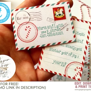Cartas de elfos para imprimir para niños, notas festivas de elfos navideños editables