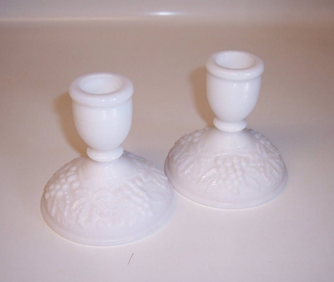Vintage White Milk Glass Candlesticks by Imperial Glass Etsy