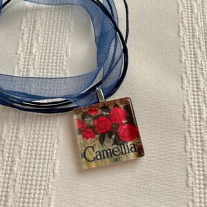 Camellia Flowers ~ Glass Tile Pendant