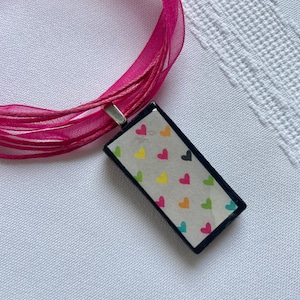 Colorful Hearts Pendant ~ Vintage Domino Pendant