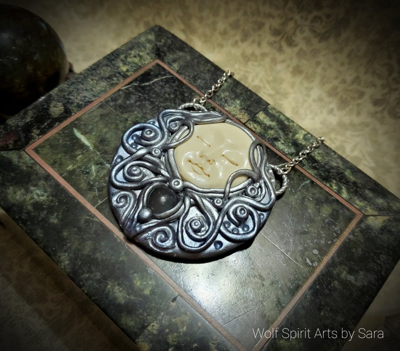 polymer clay jewelry polymer clay pendant Elven jewelry handmade jewelry Full Moon Goddess talisman Celtic jewelry moon jewelry