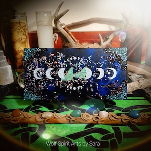 Luna Moth moonphase tray, resin art, resin decor, altar tray, altar tools, Wiccan tools, altar decor, wall hanging, home decor