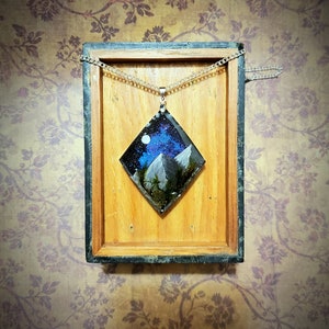Full Moon Mountain resin pendant, resin jewelry, resin pendant, handmade jewelry, Elven jewelry, nature jewelry, hand painted jewelry