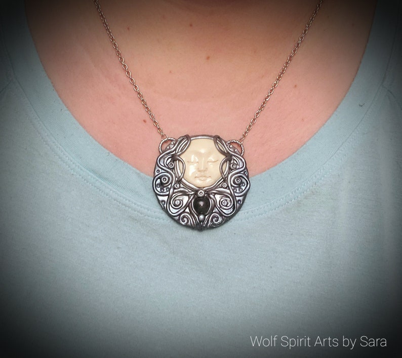 polymer clay jewelry polymer clay pendant Elven jewelry handmade jewelry Full Moon Goddess talisman Celtic jewelry moon jewelry