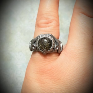 Midnight Quartzite Elven style ring, polymer clay jewelry, polymer clay ring, handmade jewelry, elven jewelry, nature jewelry