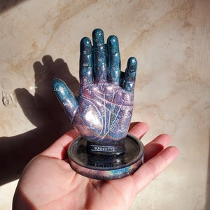 Holographic palmistry hand, resin art, resin decor, handmade art, altar decor, home decor, table decor, divination, palmistry decor