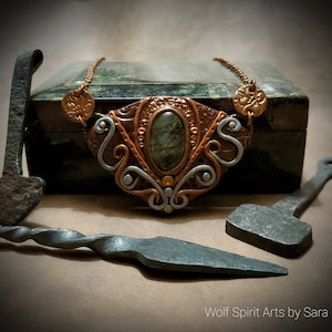 Epidote Quartz Shield talisman, polymer clay jewelry, polymer clay pendant, handmade jewelry, Elven jewelry, Celtic jewelry, Norse jewelry