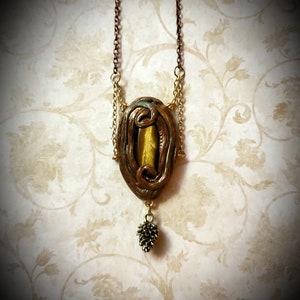 Tigers Eye Fall pendant, polymer clay pendant, polymer clay jewelry, handmade jewelry, Fall jewelry, elven jewelry, nature jewelry