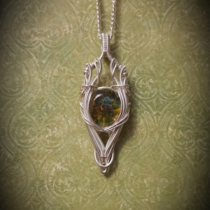 Ethuil Sterling silver pendant, wire wrapped pendant, wire wrapped jewelry,handmade jewelry,Elven jewelry, Celtic jewelry,