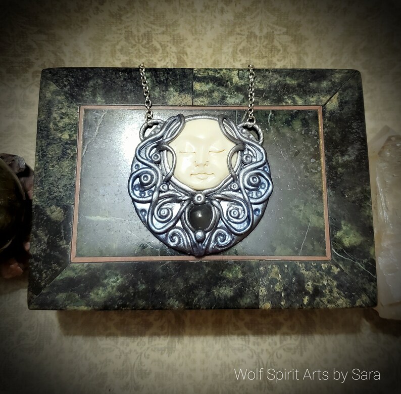 polymer clay jewelry polymer clay pendant Elven jewelry handmade jewelry Full Moon Goddess talisman Celtic jewelry moon jewelry