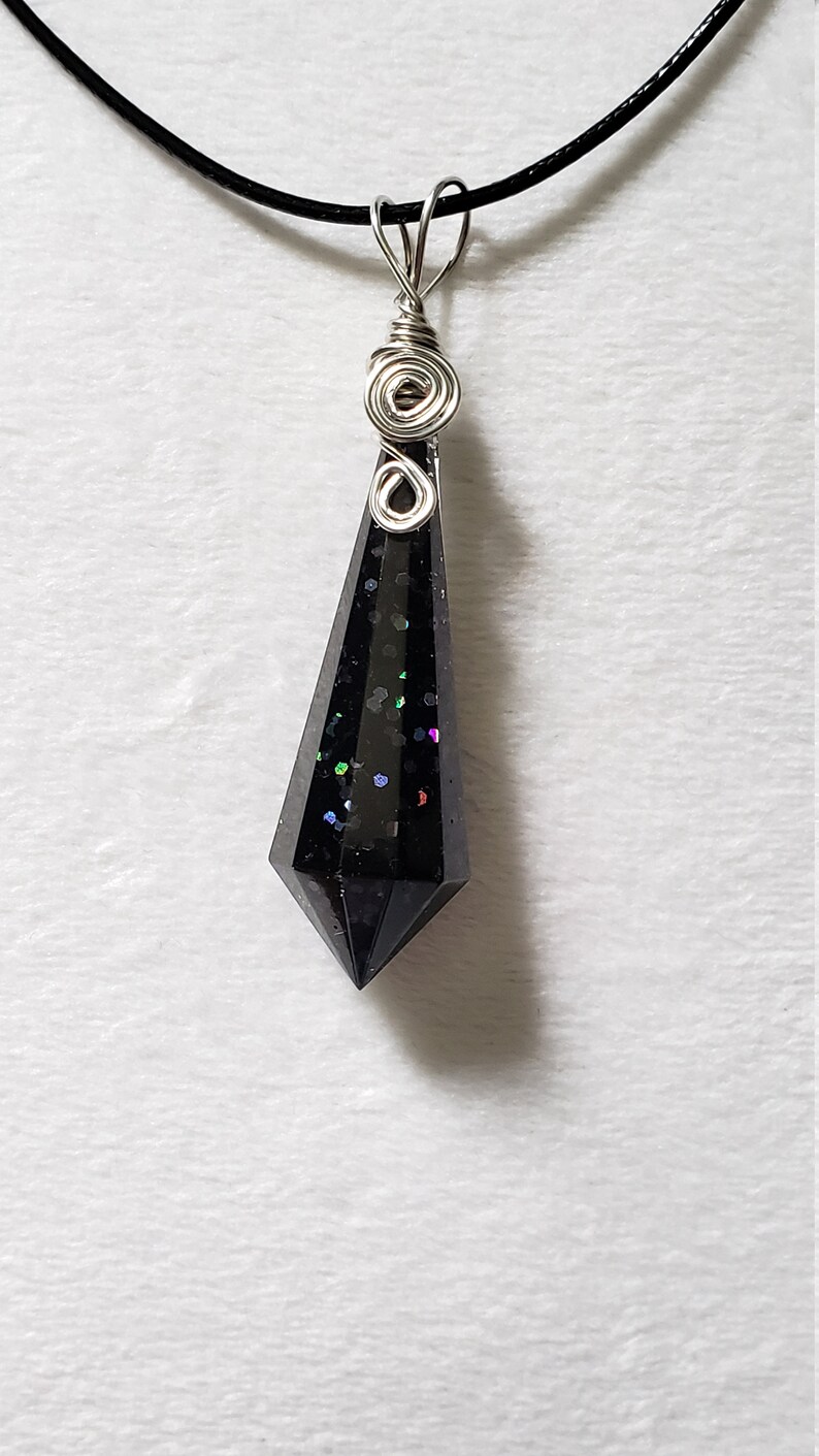 Black Crystal Pendant Resin Crystal Sparkly Crystal Necklace Black Crystal Necklace Black Rainbow Crystal Necklace