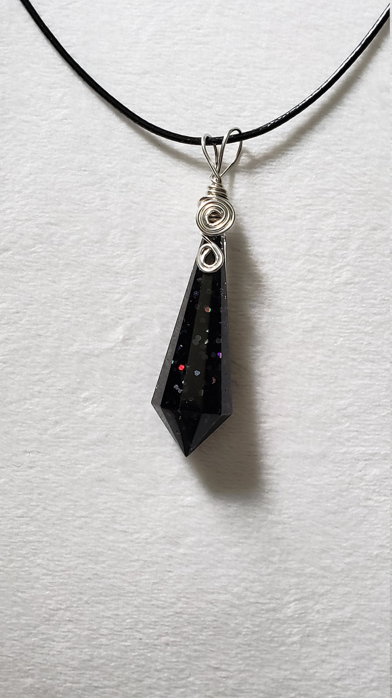 Black Crystal Pendant Resin Crystal Sparkly Crystal Necklace Black Crystal Necklace Black Rainbow Crystal Necklace