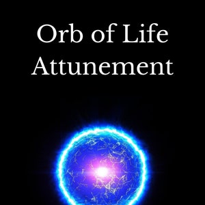 Peut inclure: Image numérique avec le texte "Orb of Life Attunement" en blanc. Un globe bleu lumineux avec un centre brillant est au centre. Le nom de l'auteur, "Chris Comish", est en bas.