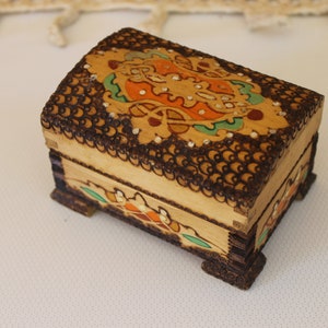 Vintage Wooden Box, Small Jewelry Box, Trinket Box, Memory Box, Hand Decorated Box, Folk Art, Home Decor