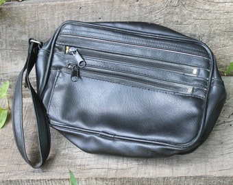 Vintage Bag Purse, Black Leather bag, Wristlet Man Bag