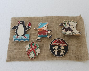 Insigne vintage, lot de 5 insignes soviétiques, épinglette vintage, insigne de l'URSS, broche pour enfant des années 1970, objets de collection