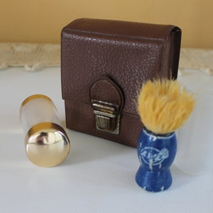 Vintage Shaving Travel Kit, Old Man Shaving Travel Kit, Brown Leather Case with Barber Accessories, Gift Idea