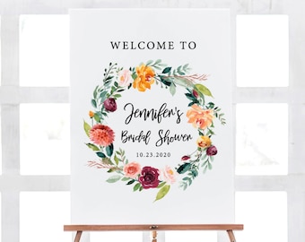 Floral Bridal Shower Welcome Sign Template, Editable Boho Bridal Shower Sign Printable, Bridal Shower Poster, Welcome Poster Template