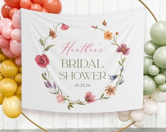 Wildflower Bridal Shower Decor, Wildflower Party Decorations, Wildflower Banner, Boho Bridal Shower Backdrop, Floral, Garden, Bohemian