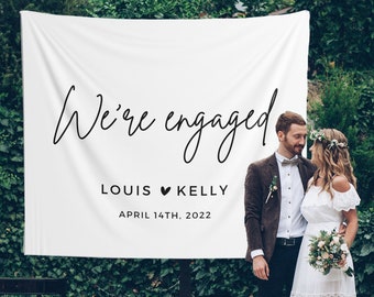 Engagement Party Backdrop, We're Engaged Backdrop, Engagement Decorations Ideas, Engagement Party Decor, Engagement Banner, Engaged Sign