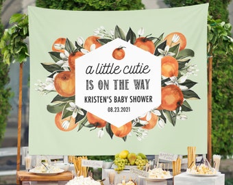 Little Cutie Baby Shower Decor, Little Cutie Backdrop, Orange Baby Shower Banner, A Little Cutie Is On The Way Baby Shower Backdrop Banner