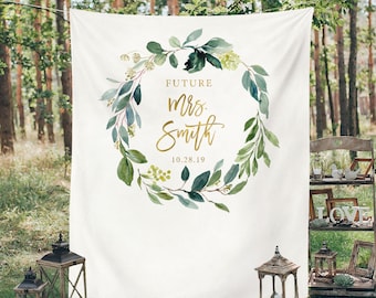 Greenery Bridal Shower Photo Backdrop, Botanical Bridal Shower Decorations, Future Mrs. Banner, Greenery Photo Prop, Engagement Backdrop