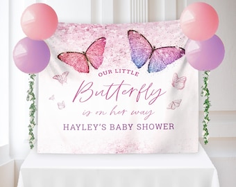 Butterfly Decorations, Our Little Butterfly Baby Shower Banner, Girl Baby Shower Backdrop, Butterfly Theme Party, Butterfly Backdrop