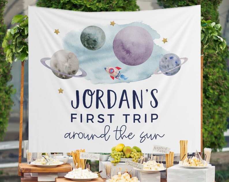 Outer Space First Birthday Backdrop First Trip Around The Sun Banner Space Birthday Decorations Space Backdrop 1st Birthday