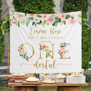 First Birthday Backdrop, Isn't She Onederful Birthday, Floral 1st Birthday Decorations Girl, 1st Birthday Banner, Onederful Banner