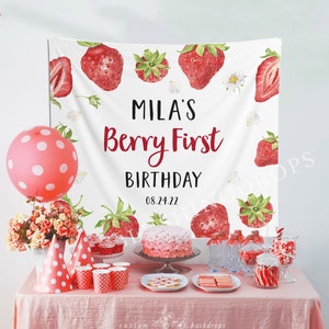 Berry First Birthday Backdrop, Strawberry Backdrop, Strawberry Birthday