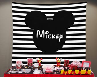 Mickey Backdrop, Mouse Birthday Party Photo Backdrop, Dessert Table Decorations, Mouse Candy Table Backdrop Clubhouse Birthday Fabric Banner