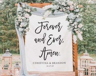 Vow Renewal Sign, Anniversary Backdrop, Wedding Renewal Ideas, Wedding Vow Decorations, Forever and Ever Amen Banner