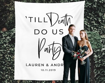 Wedding Backdrop, Till Death Do Us Party Sign, Couples Shower Decor, Halloween Wedding, Anniversary Backdrop, Gothic Wedding Decorations