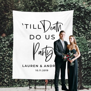 Wedding Backdrop, Till Death Do Us Party Sign, Couples Shower Decor, Halloween Wedding, Anniversary Backdrop, Gothic Wedding Decorations