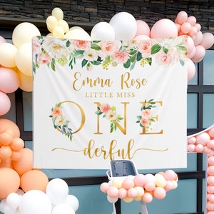 Onederful Birthday Girl Backdrop, Little Miss Onederful Party Decorations, First Birthday Backdrop, First Birthday Banner, Floral Birthday