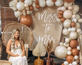 Boho Bridal Shower Backdrop for Photos, Miss To Mrs Sign, Miss To Mrs Banner, Bridal Shower Decorations, Rust Bridal Shower Tapestry