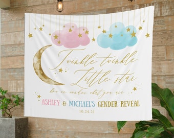 Twinkle Twinkle Little Star Gender Reveal Backdrop, Gender Reveal Decor, Boy or Girl Sign, Moon and Stars Theme Gender Reveal Party Backdrop