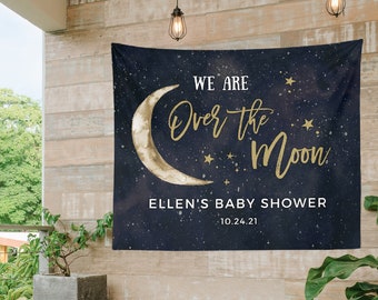 Over the Moon Baby Shower Decorations, Over The Moon Backdrop, Moon and Star Backdrop, Moon Baby Shower Backdrop, Over The Moon Banner