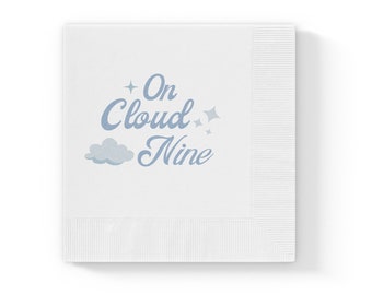On Cloud 9 Napkins, She's On Cloud Nine, Cloud 9 Bachelorette Decorations, Cloud Nine Baby Shower Ideas, Cloud 9 Party Cocktail Napkins