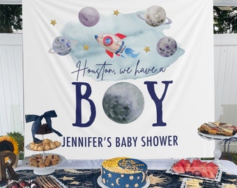 Space Baby Shower Backdrop, Planets Boy Baby Shower Banner, Houston We Have A Boy, Galaxy Baby Shower Decorations, Outer Space Backdrop