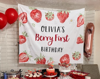 Berry First Birthday Backdrop, Strawberry Backdrop, Strawberry Birthday Banner, Berry First Birthday Decorations, Berry 1st Birthday Decor