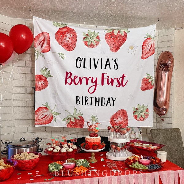 Berry First Birthday Backdrop, Strawberry Backdrop, Strawberry Birthday Banner, Berry First Birthday Decorations, Berry 1st Birthday Decor