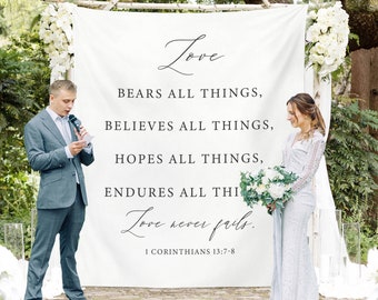 Wedding Tapestry Backdrop, Outdoor Wedding Decorations, Wedding Backdrop for Ceremony, Rustic Wedding Decor, Love Never Fails Sign Backdrop