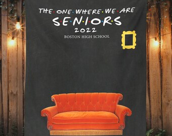 Decoraciones de graduación con temática de amigos 2025, telón de fondo de graduación personalizado, clase de último año de 2025, pancarta de graduación 2025, el lugar donde