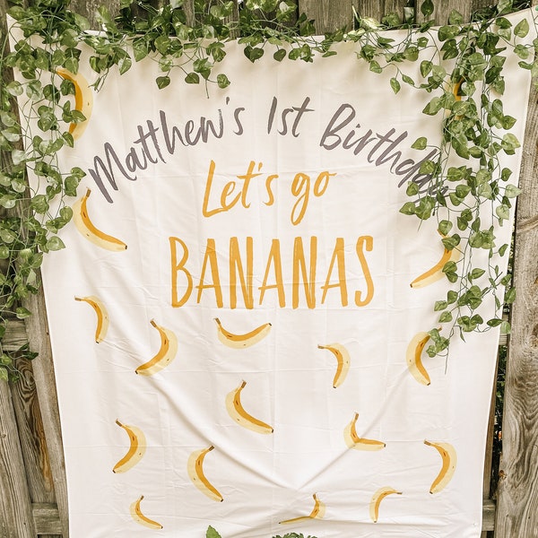 Let's Go Bananas Birthday Backdrop, Bananas Party Banner, Photo Booth Decorations, Monkey Birthday Baby Shower Party Backdrop, Photo Props